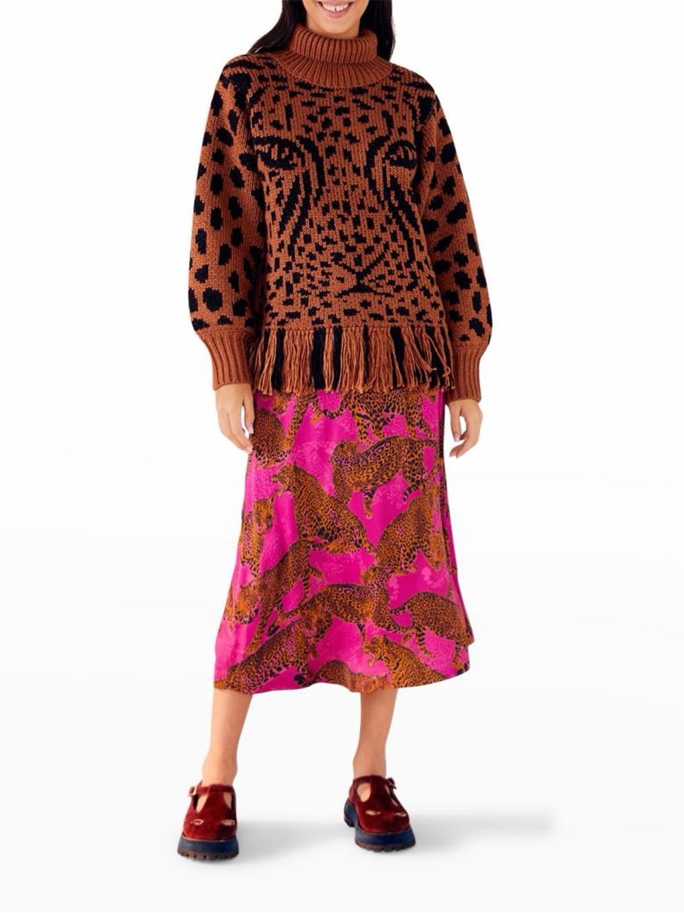 Farm Rio Wild Leopards Pink Printed Midi Skirt Small